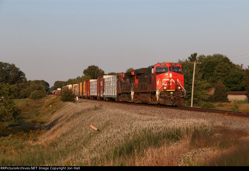 CN 2981 & 3180 lead M397 west under the warm evening sun